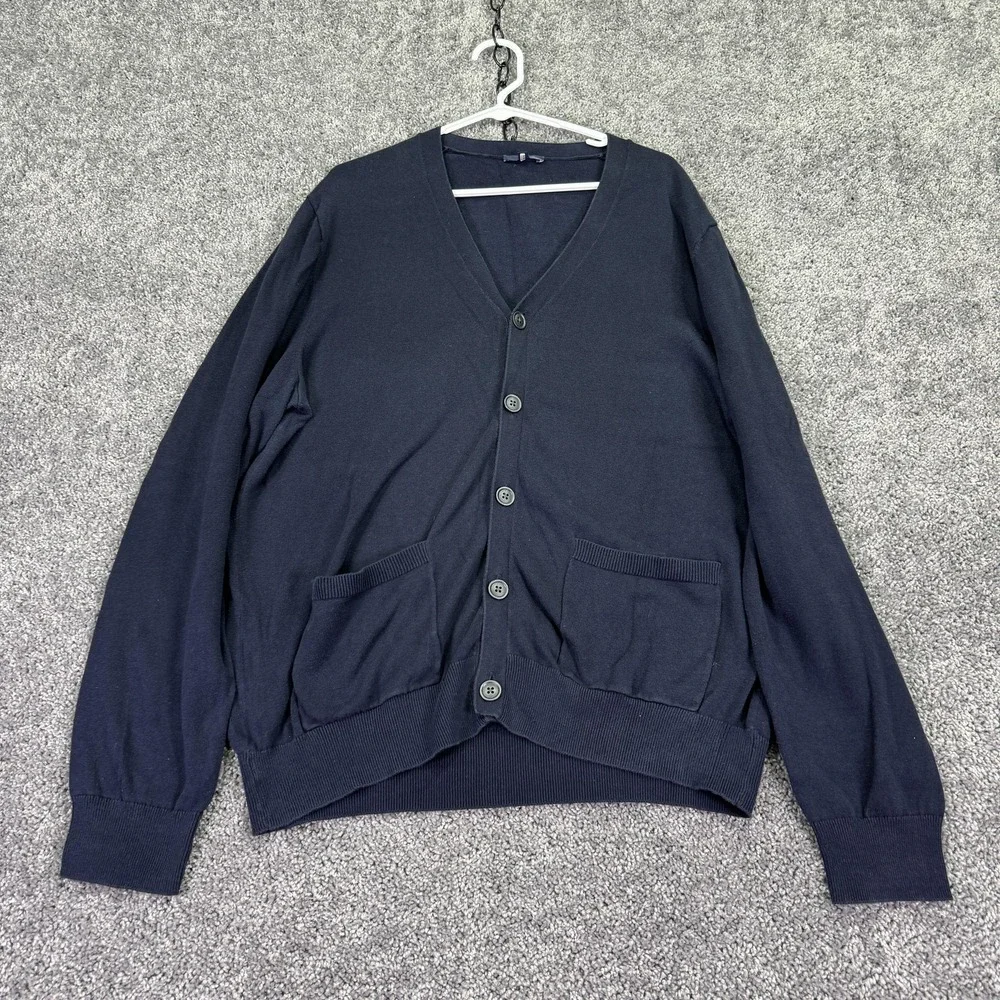 Gap Sweater Mens XL Blue Cotton Knit V Neck Button Cardigan Pockets Lightweight